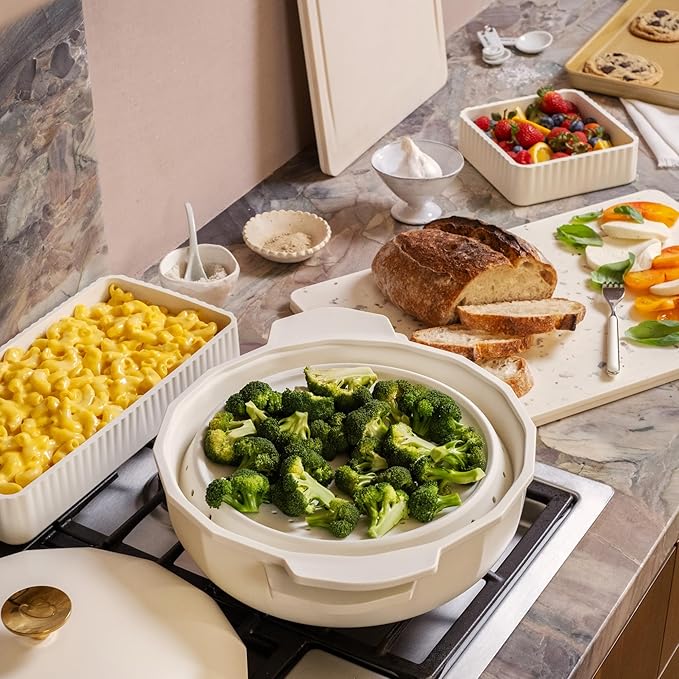 The Perfect Pan 5.3 Qt Dutch Oven Pot with Lid by Cravings by Chrissy Teigen | Lightweight Nonstick Everyday Pan with Steamer/Strainer Insert, Oven Safe