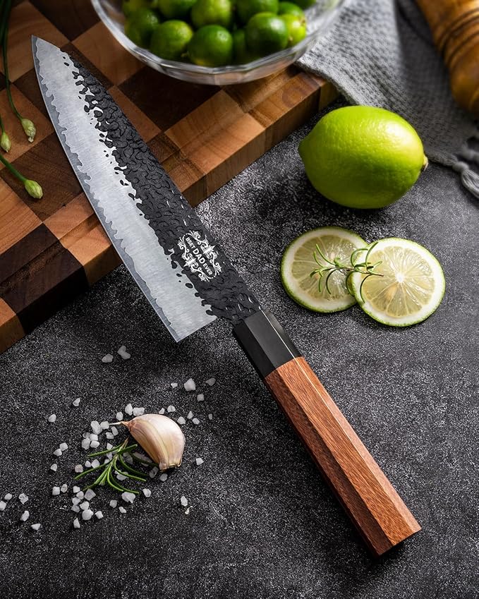 Personalized Gifts for Men Engraved Custom Japanese Knife, Hand Forged High Carbon Steel Chef Knife With Rosewood Handle, The Practical Birthday Gift for Your Loved Ones (Sandalwood Gift Box)
