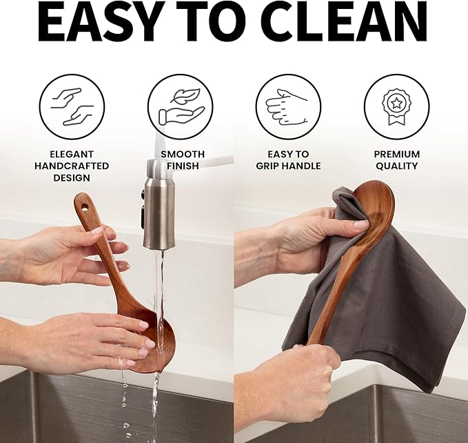 Zulay Kitchen 9.4" Teak Wooden Cooking Spoon – Durable, Non-Stick Wooden Utensil for Cooking, Stirring, Mixing & Serving – Heat-Resistant, Smooth Finish Kitchen Spoon for Nonstick Cookware