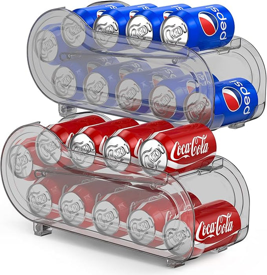 2 Pack Auto-Rolling Soda Can Organizer for Refrigerator/Fridge, Upgraded Soda Can Dispenser & Holder for Pantry Storage 10 Standard Size 12oz/ 11.2oz/ 355ml/ 330m Drink Short Cans (Gray)