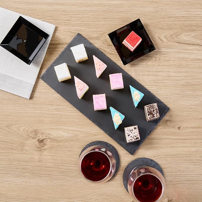 Restaurantware Slate Serving Tray 1 Pack of 11.8" x 6" Foam Feet Charcuterie Stone Plate Rustic Edges Freezable Black Serving Display Cheese Boards for Kitchen, Gourmet, Dining, Parties