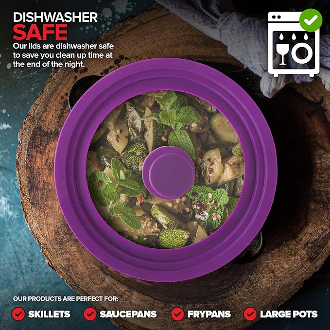 Modern Innovations Universal Lids (Set of 2) Fits 7 to 12-Inch Cookware, Silicone Replacement Pan Lid, Glass Top Covers for Skillets, Pots, Frying Pans, Cast Iron - Lavender