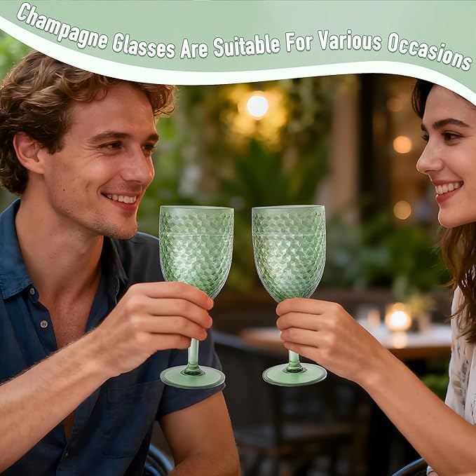 24PCS Green Plastic Wine Glasses 13oz,Acrylic Goblets Toasting Glassware,Unbreakable Cups Drinking Glasses for Bar Party,Wedding