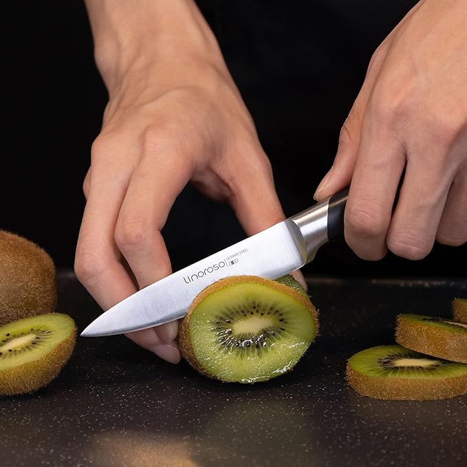 linoroso Paring Knife 3.5 inch Small Kitchen Knife with Elegant Gift Box, Sharp Forged German Carbon Stainless Steel Fruit Knife, Full Tang, Ergonomic Handle-Classic Series