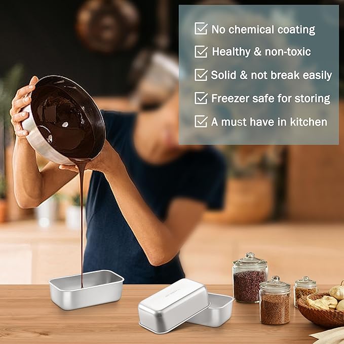 TeamFar Mini Loaf Pan, 4 PCS Stainless Steel Loaf Pans for Baking Bread, 6.3 x 3.5 Inch Bread Baking Pan for Homemade Bread, Meatloaf, Cake and Brownies, Non-Toxic, Oven & Dishwasher Safe