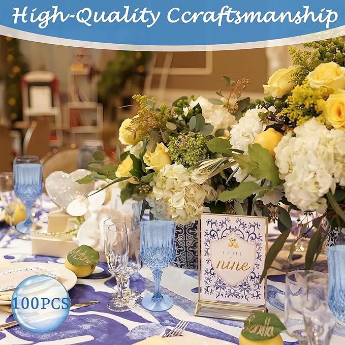 Plastic Wine Glasses,Plastic Goblets Vintage Style Cordial Drinking Glasses for Wedding Reception, Grand Event Party Supplies (100, Blue)