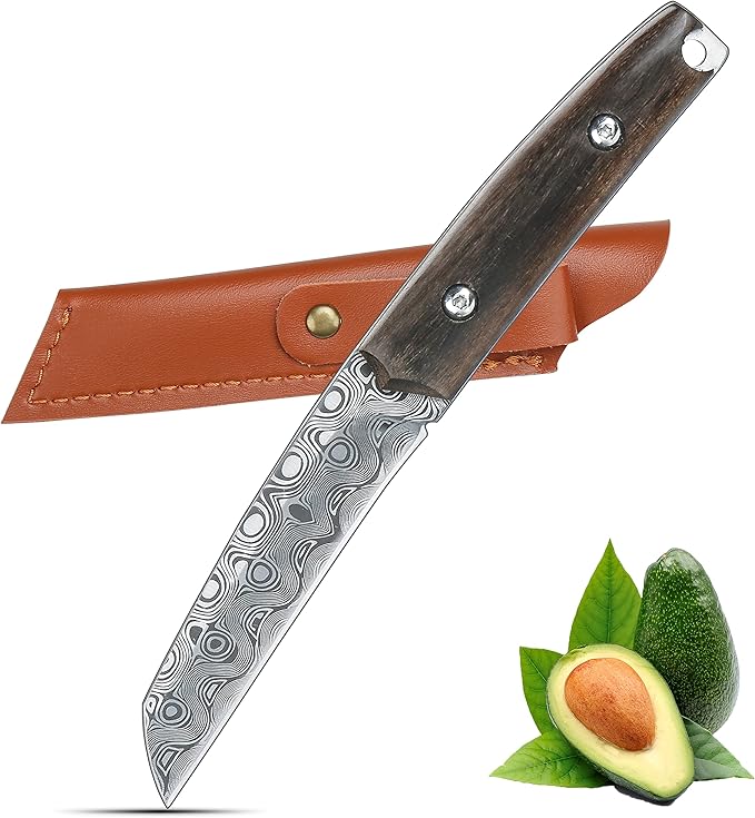 WILDMOK Paring knives Stainless Steel 3.2 Inch Utility Knife Full Tang Fruit Vegetable Cutting Carving Kitchen Knife with Leather Case (A)