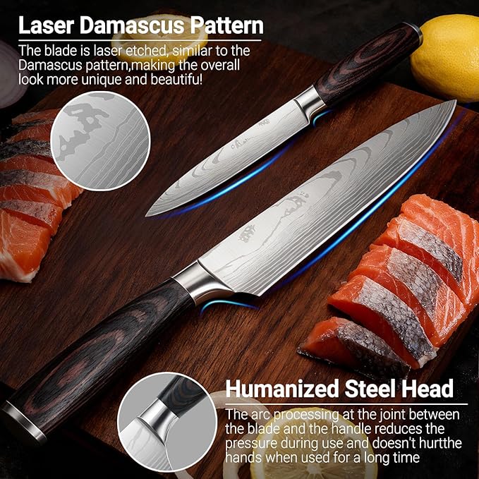 2 Pcs Kitchen Knife Set 8 Inch Chef Knife Paring Kitchen Utility Knife 5 Inch, Asian Chefs Knife for Home and Kitchen with Ergonomic Handle High Carbon Stainless Steel knife Chef Cooking Gift