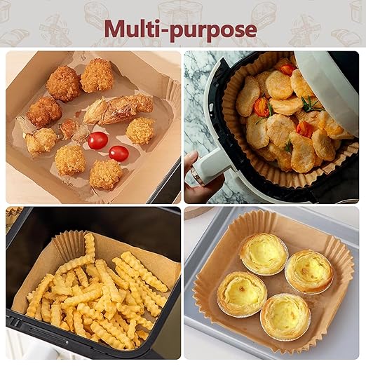 10 Inch Air Fryer Liners Disposable, 100 Pack Parchment Paper Sheets for Air Fryer Basket, Non-Stick, Disposable, Unbleached, Heat Resistant, Fits 5-8 QT Air Fryers, Oil-Free & Healthy Cooking