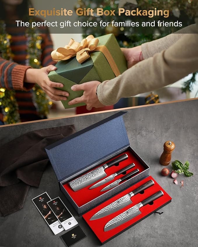 XINZUO Kitchen Cutting Knife Set of 5 Piece,67 Layers Hammered Damascus Blade,Razor Sharp Japanese-Style Chef Knife Set with Pakkawood Handle,Gift Box