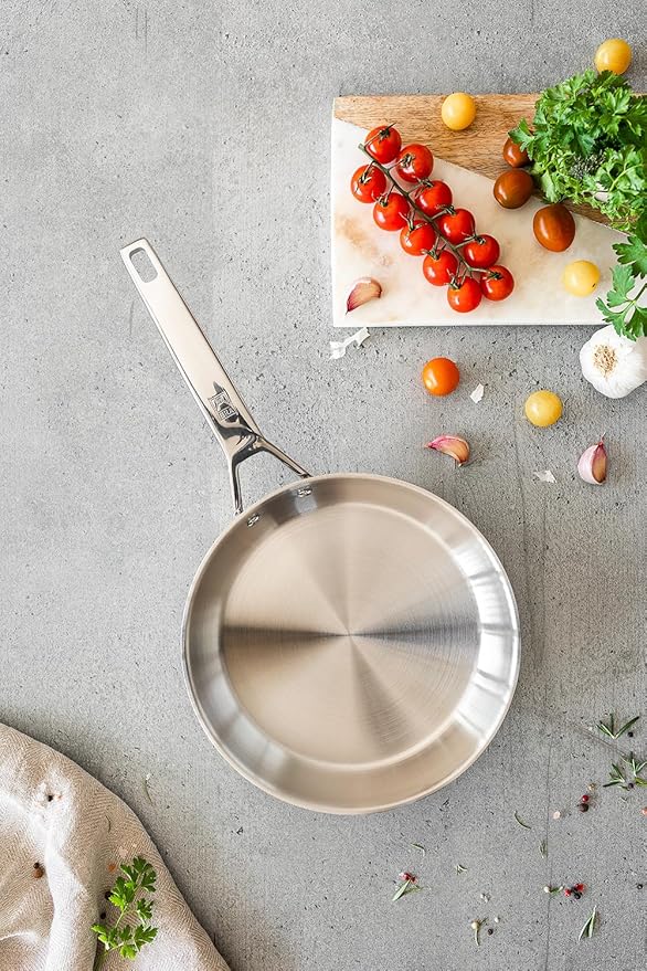 BRA COOKWARE Signature 3 Frying Pan Set | 8 + 9.5 + 11 inches Professional Skillet | Stainless Steel Frypan | All Stovetop Compatible Skillet | PFOA Free | w/o Non-Stick Coating | Polished Finish