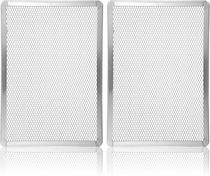 Pizza Screen 11 x 15.6 Inch 2 Pack Rectangular Aluminum Pizza Pan Restaurant-Grade Flatbread Screen Pizza Crisper Pan,Oven-Safe