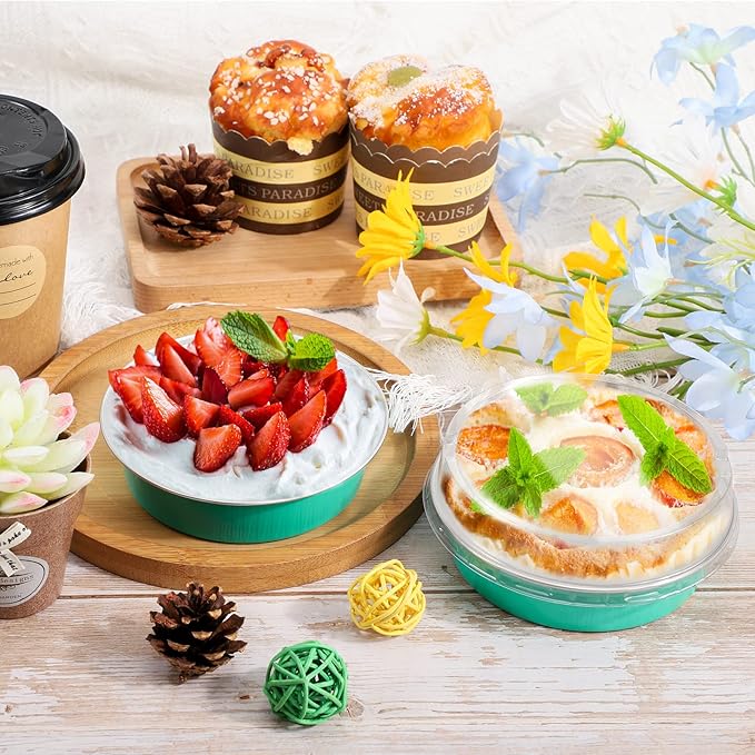 Beasea Elegant Blue 8 Oz Mini Pie Pans Tart Pans Tin Baking Tins with Lids, 4 Inch 20 Pack Disposable Baking Pans For Cake Tart Quiche