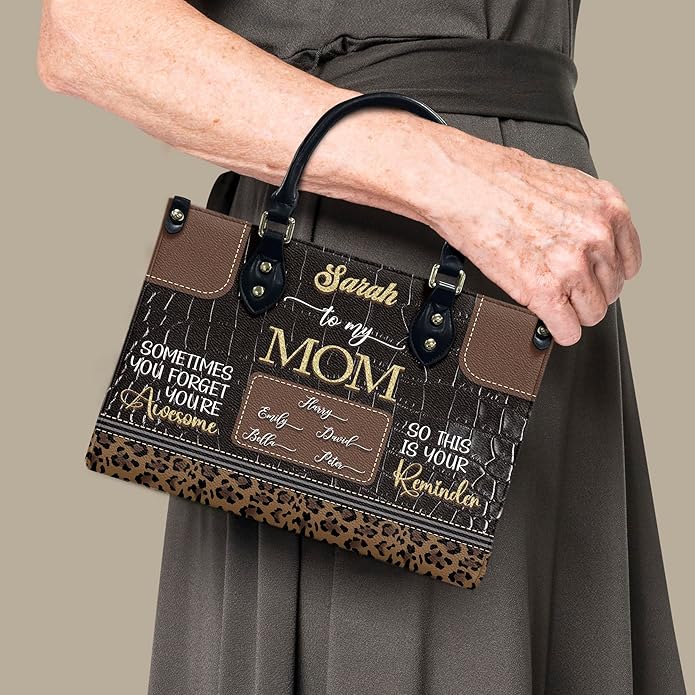 THUYPT Personalized Birth Flower Leather Bag for Mom, Women Faux Leather Handbags with Ziplock, Mother's Day Gifts