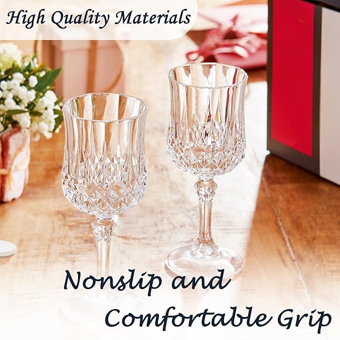 Plastic Wine Glasses,Plastic Goblets Vintage Style Cordial Drinking Glasses for Wedding Reception, Grand Event Party Supplies (12, transparent)