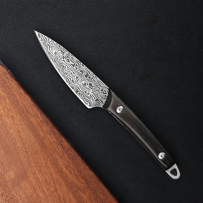 WILDMOK Fruit Knife Paring knives Stainless Steel 3.3 Inch Utility Knife Fruit and Vegetable Cutting Carving Kitchen Knife with Leather Case (B)