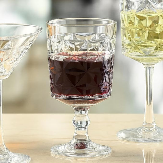 Cocktail & Wine Glasses Set of 12 – 12 oz Vintage Goblet Drinking Glassware Cups for Whiskey Liquor Margarita Champagne Beer & Juice, Wine tumbler, Crystal Style Heavy Duty Glass