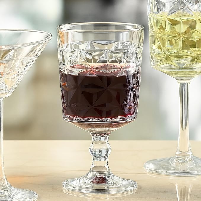 Cocktail & Wine Glasses Set of 4 – 12 oz Vintage Goblet Drinking Glassware Cups for Whiskey Liquor Margarita Champagne Beer & Juice, Wine tumbler, Crystal Style Heavy Duty Glass
