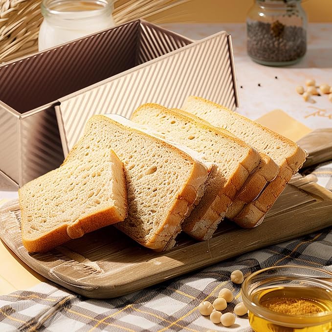 STARVAST Pullman Loaf Pan with Lid, 2.2 lb Non-Stick Black Bread Loaf Pan for Homemade, Carbon Steel Bread Toast Box with Dough Scraper Cutter