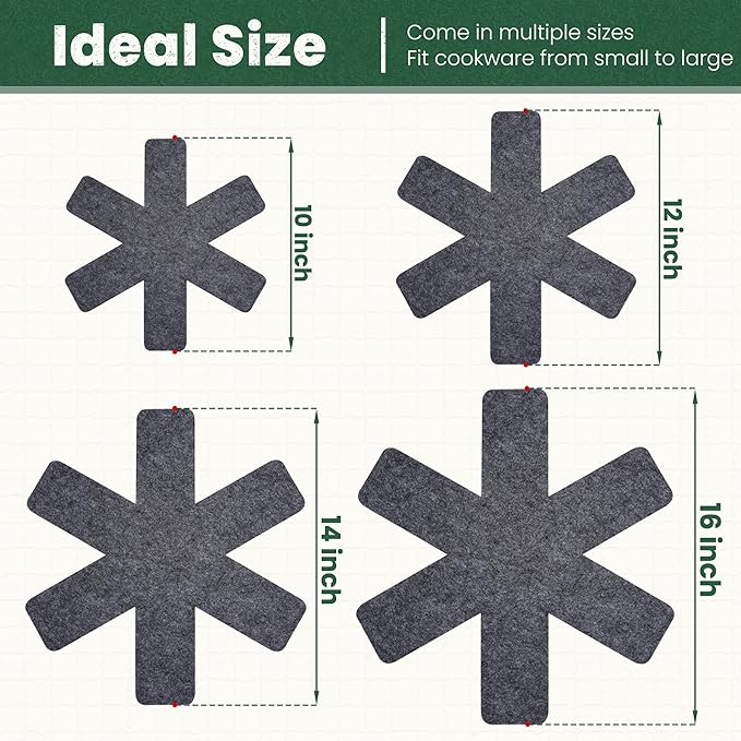 Pot and Pan Protectors, Extra Thick Pan Protectors for Stacking, Set of 12 and 4 Different Sizes, Pan Separators for Stacking