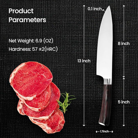 Chef Knife 8 Inch – Japanese High Carbon Stainless Steel Kitchen Knife for Cooking, Chopping, Slicing Meat & Vegetables – Ultra Sharp Professional Chef’s Knife with Ergonomic Handle & Gift Box