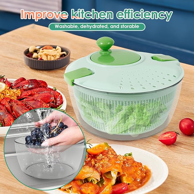 Salad Wash Spinner Bowl, 4000 ml Large Capacity, Vegetable Spinner and Dryer with 3 Blade Lettuce Dehydrator for Herb Berry Lettuce(1,green)