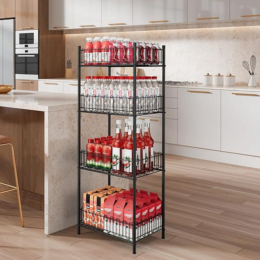 Vrisa Water Bottle Organizer 4 Tiers Free Standing Water Bottle Holder Beverage Soda Can Drink Holder Stand Can Organizer Storage Rack for Pantry Kitchen Food Storage, Black