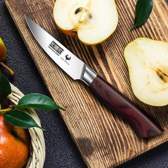 3.75 Inch Paring Knife, Ultra Sharp High Carbon Stainless Steel Small Kitchen Knife, Professional Janpanese Fruit Knife with Ergonomic Wood Handle