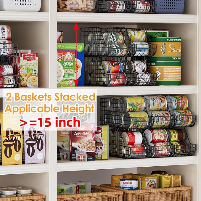 X-cosrack 6Pack Stackable Can Rack Organizer for Kitchen Pantry,Max Can Storage Holder,Durable Can Dispenser & Canned Goods Organizer for Various Ounces of Canned Food Soda Drinks, 2 Pack 3-Tier