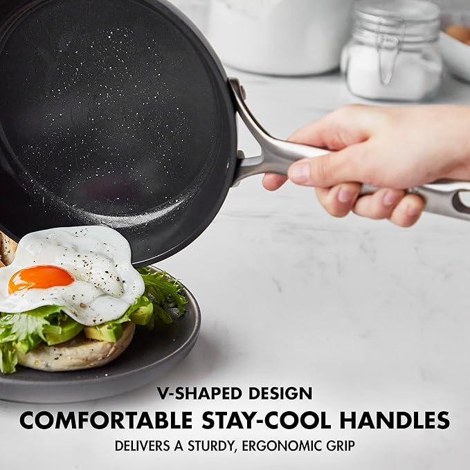GreenPan GP5 Hard Anodized Healthy Ceramic Nonstick 8" Frying Pan Skillet, Heavy Gauge Scratch Resistant, Stay Flat Surface, Induction, Mirror Finish Handle,Oven Safe, PFAS-Free, Black