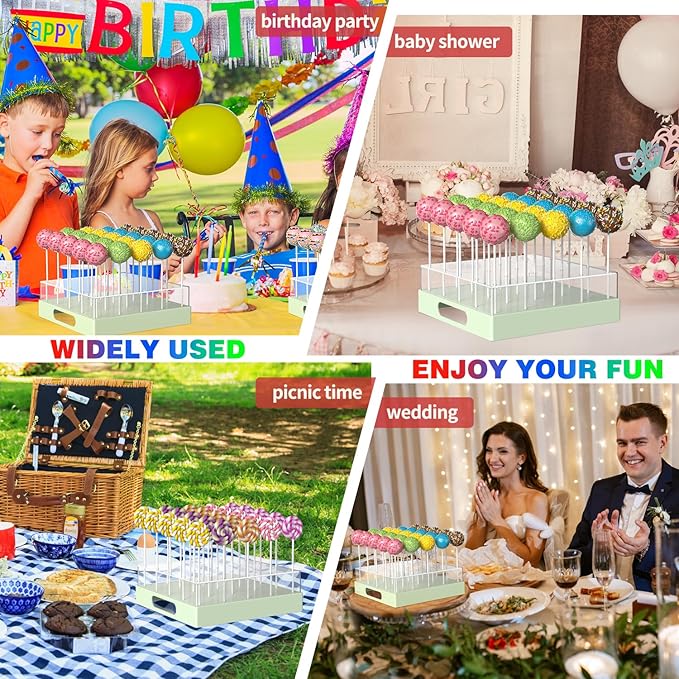 Cake Pop Stand,25 Holes Clear Cake Pops Display Holder,Cake Pop Sticks Kit, Candy Pop Holder,cake pop mold for Party,Wedding,Birthday(Green,1-Pack)