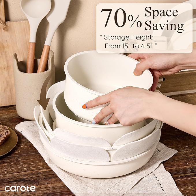 CAROTE 17pcs Pots and Pans Non Stick, Cookware Sets Detachable Handle, Induction Kitchen Pots and Pans,NonStick Cooking Set, Oven/Dishwasher/Fridge Safe, Space Saving