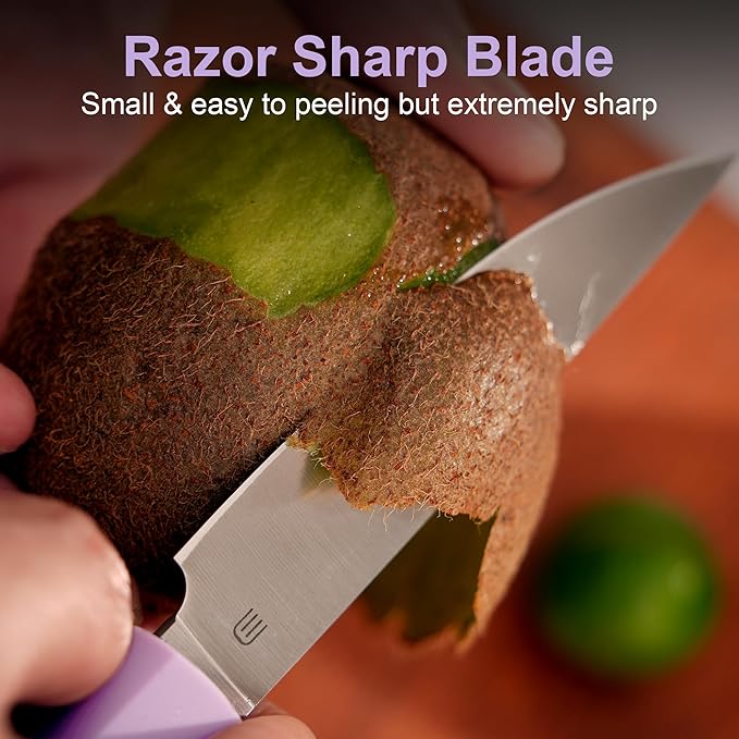 3.5 Inch Paring Knife, AR-RPM9 Steel Fruit Vegetable Knife with Ergonomic ABS Handle Oak Sheath, Ultra Sharp Kitchen Knife for Peeling Coring Cutting, Gift for Home Chefs
