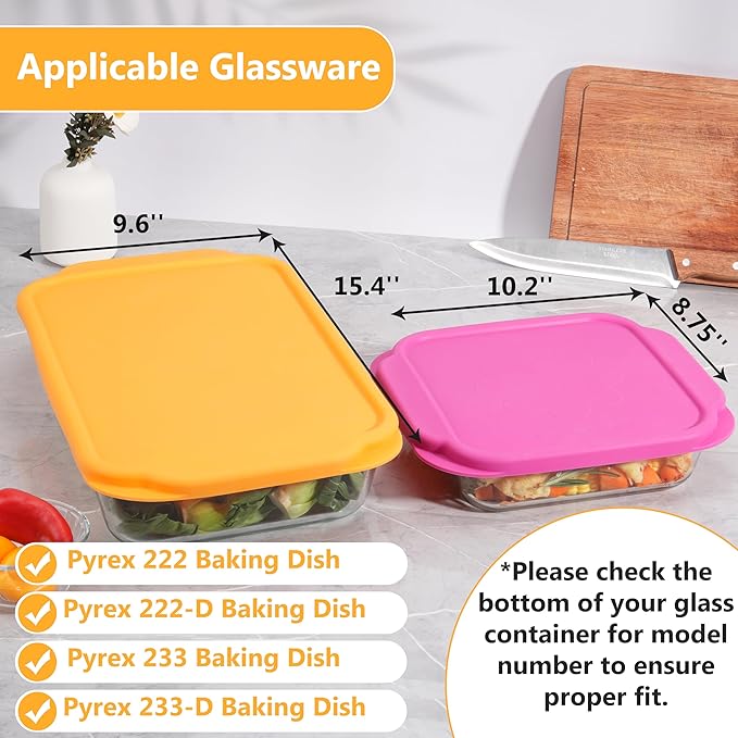 Silicone Lids for Pyrex 222丨233丨222-D丨233-D Glass Baking Dish, 2 Pack Silicone Lid for Pyrex Glass Dish, Dishwasher & Freezer & Microwave Safe (Baking Dish Not included)