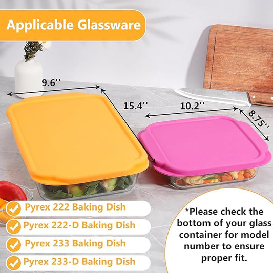 Silicone Lids for Pyrex 222丨233丨222-D丨233-D Glass Baking Dish, 2 Pack Silicone Lid for Pyrex Glass Dish, Dishwasher & Freezer & Microwave Safe (Baking Dish Not included)