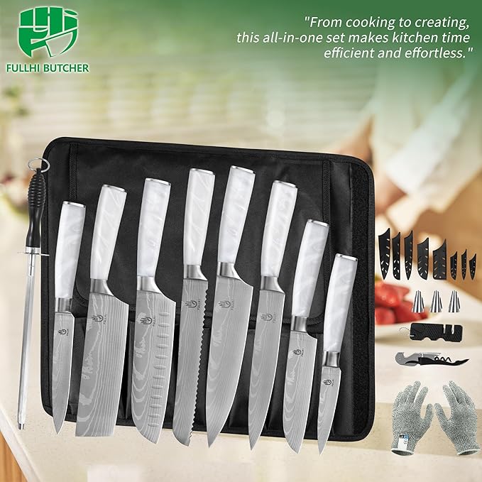 FULLHI Knife Set, 14pcs Japanese Knives Set, Multiple Colour Premium German Stainless Steel Chef Knife Set