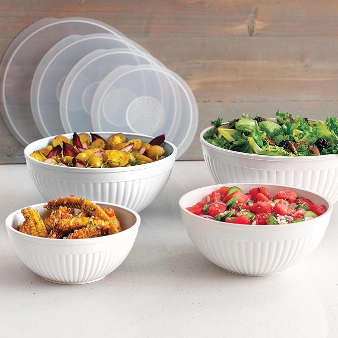 Nordic Ware Prep and Serve Mixing Bowls Set, 8-Piece, Glacier White