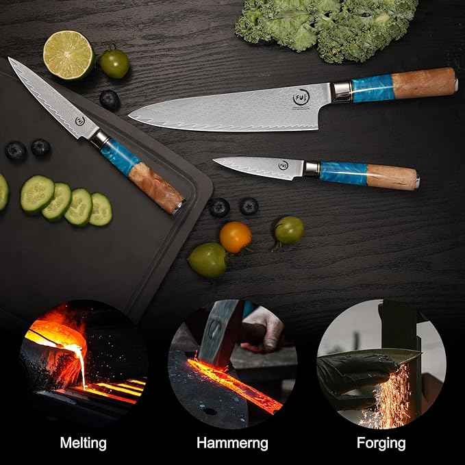 Chef Knife 8 inch, Damascus Chef Knife Japanese VG10 Core Steel with 66-Layers High Carbon Professional Sharp Chefs Knife 8" Blade Ergonomic Beautiful Blue Resin Handle Gift Boxed