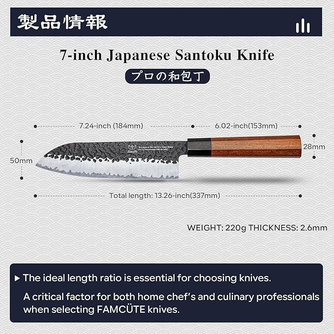 Santoku Knife 7 inch, Hand Forged 5 Layers 9CR18MOV High Carbon Steel Professional Kitchen Knife, Ultra Sharp Rosewood Handle Japanese Sushi Knife As a Thoughtful Birthday Gifts for Mom/Dad