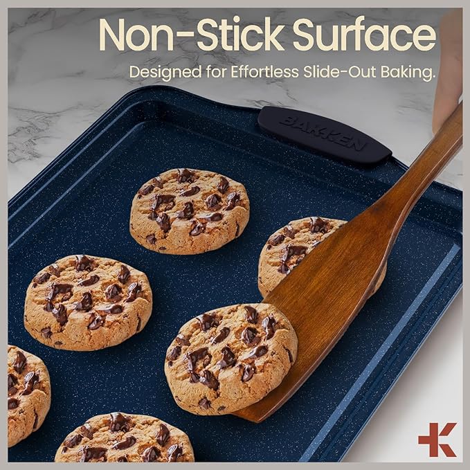 BAKKEN Kitchen Baking Pan Set - Nonstick Coating, Carbon Steel Bakeware Sets with Blue Silicone Handles, Baking Kitchen Essentials, PFOA, PFOS, PTFE Free, Oven Safe Tray (Up To 450° F), Set of 6