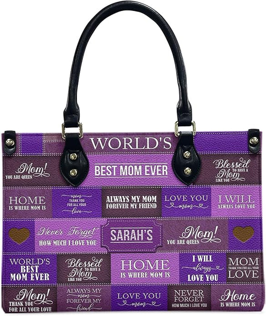 THUYPT Personalized Birth Flower Leather Bag for Mom, Women Faux Leather Handbags with Ziplock, Mother's Day Gifts