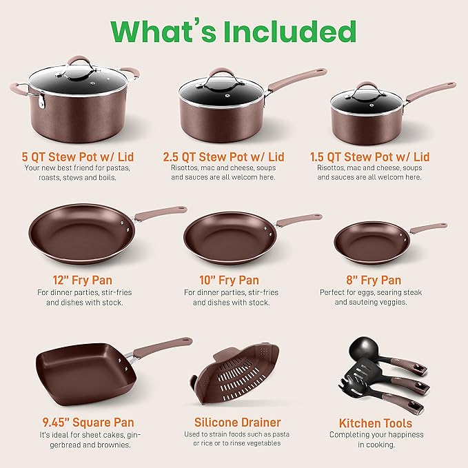 NutriChef Kitchenware Pots & Pans Set – High-qualified Basic Kitchen Cookware Set, Non-Stick (14-Piece Set)