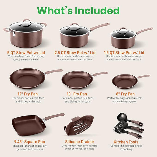 NutriChef Kitchenware Pots & Pans Set – High-qualified Basic Kitchen Cookware Set, Non-Stick (14-Piece Set)