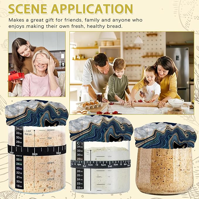 Sourdough Starter Jar Covers,5-Pack Reusable Blue Marble Cloth Lids for 3-4 Inch Jars,Ideal for Kombucha Kefir or Cheese Fermentation