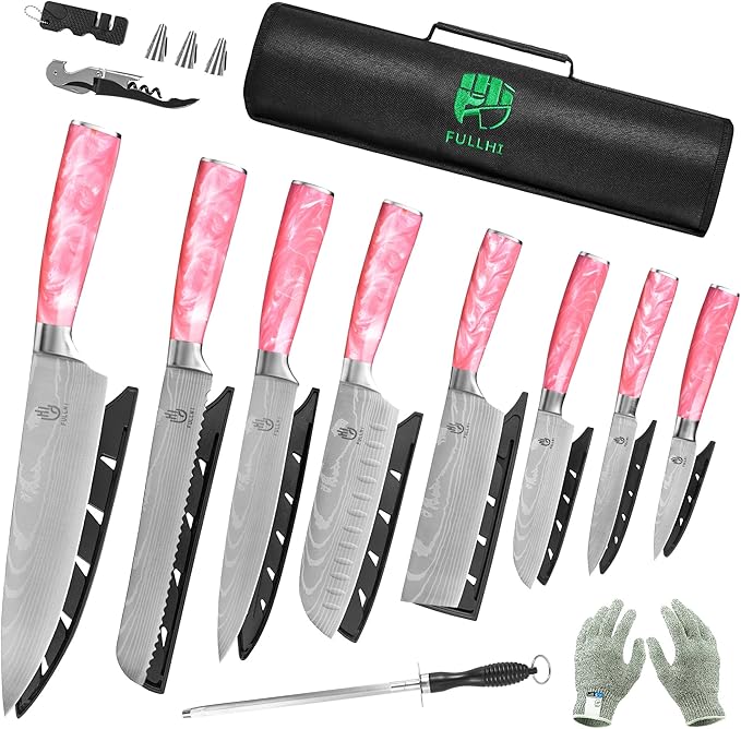 FULLHI Knife Set, 14pcs Japanese Knives Set, Multiple Colour Premium German Stainless Steel Chef Knife Set