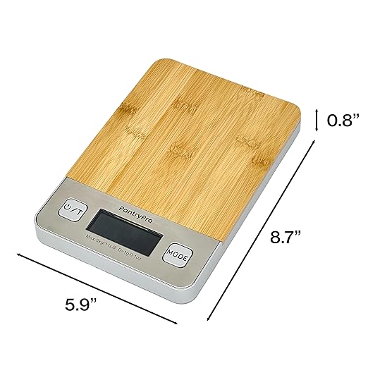 Bamboo Platform Digital Kitchen Scale - for Food Coffee Lab - LCD Display gram Ounces lb:oz - 11 LB/5 KG Capacity - Battery Included - Natural by The Display Guys