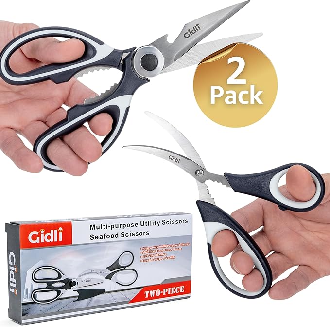 Gidli Kitchen Scissors & Shears 2 Pack - Lifetime Replacement Warranty* - Heavy Duty Kitchen Scissors - Stainless Steel All Purpose Ultra Sharp Cutting Scissor for Food and Meat, Dishwasher Safe