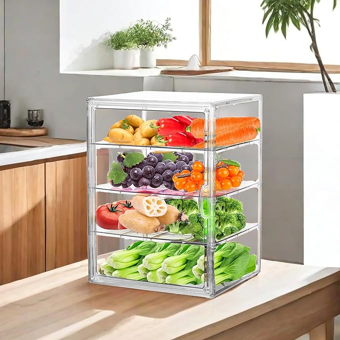 Bread Box for Kitchen Countertop Pastry Display Case 4 Layers Adjustable Clear Bread Storage Container with Magnetic Door Bread Box Bakery Display Case Bread Holder 2 Pack