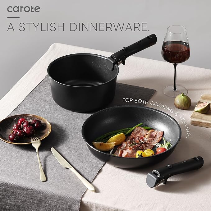 CAROTE 13pcs Pots and Pans Set Non Stick, Cookware Set Detachable Handle, Nonstick Induction Kitchen Cookware Non Stick with Removable Handle, RV Cookware Set, Oven Safe Cook Ware Set, Black