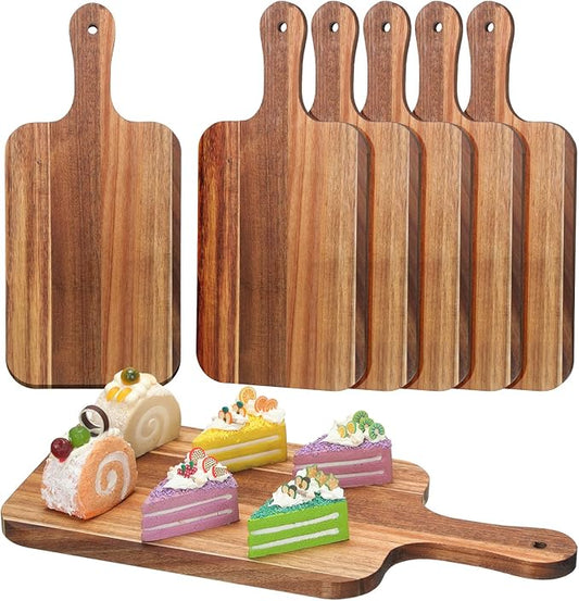 6 Pcs Cutting Board Bulk Kitchen Thicken Chopping Platter with Handles Wooden Charcuterie Serving Trays Blank Wood Boards for Engraving Wedding Housewarming(Acacia Wood,15 x 7 Inch)